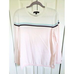 Tommy Hilfiger XL Women's Cotton‎ Sweater Striped Long Sleeve Pink White Blue